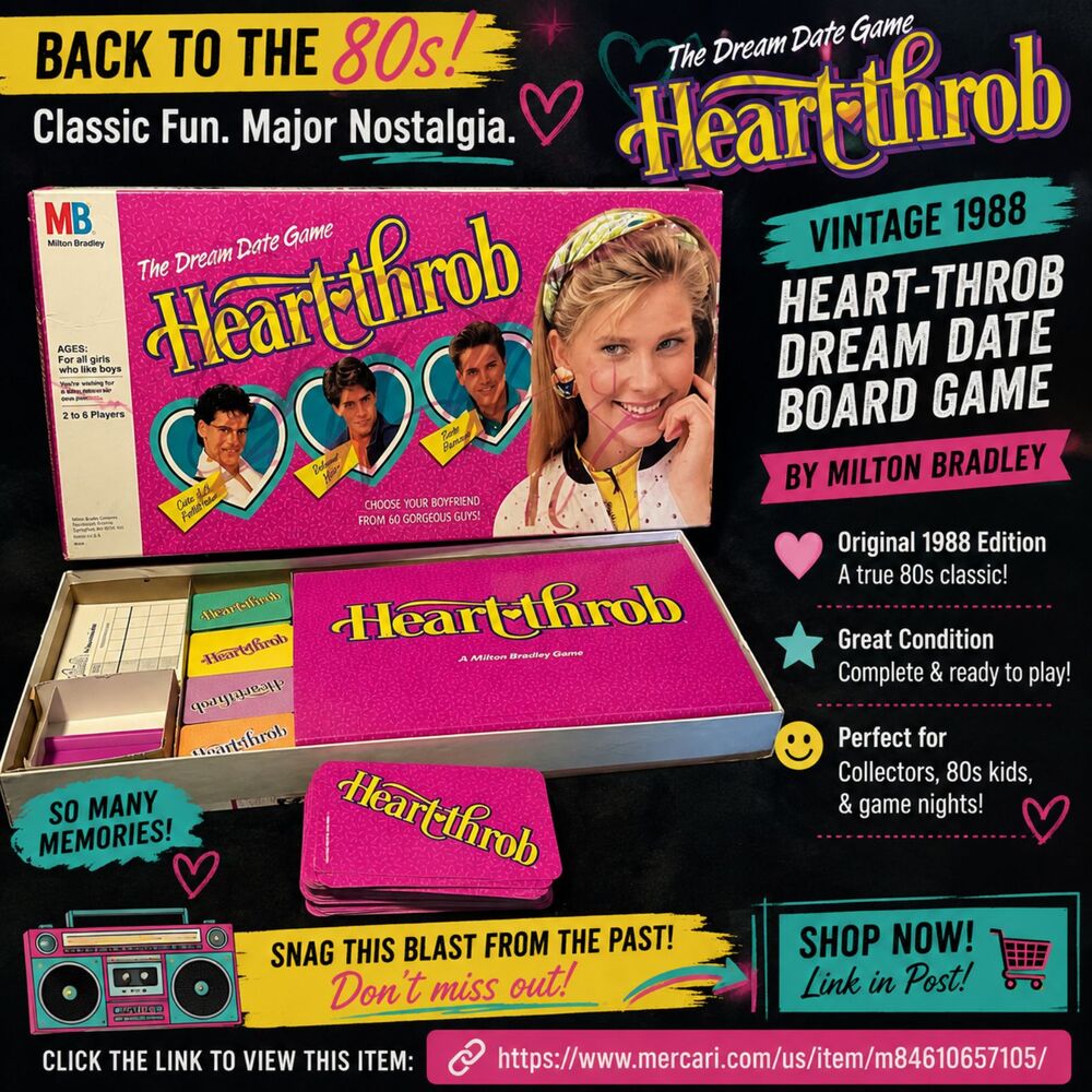 Vintage 1988 Heart-Throb Dream Date Board Game Milton Bradley